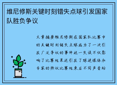 维尼修斯关键时刻错失点球引发国家队胜负争议 维尼修斯关键时刻错失点球引发国家队胜负争议