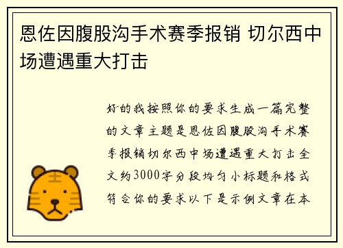 恩佐因腹股沟手术赛季报销 切尔西中场遭遇重大打击